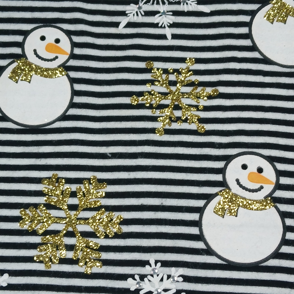 XL Women's Christmas Snowman Glittery White Black Striped long-sleeve shirt